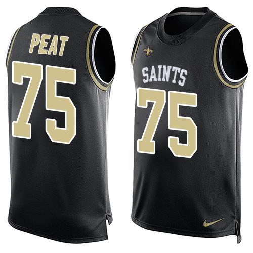 Nike Saints #75 Andrus Peat Black Team Color Men's Stitched NFL Limited Tank Top Jersey - Click Image to Close